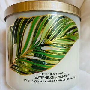 Bath & Body Works Watermelon & Wild Mint Candle - Green and Gold